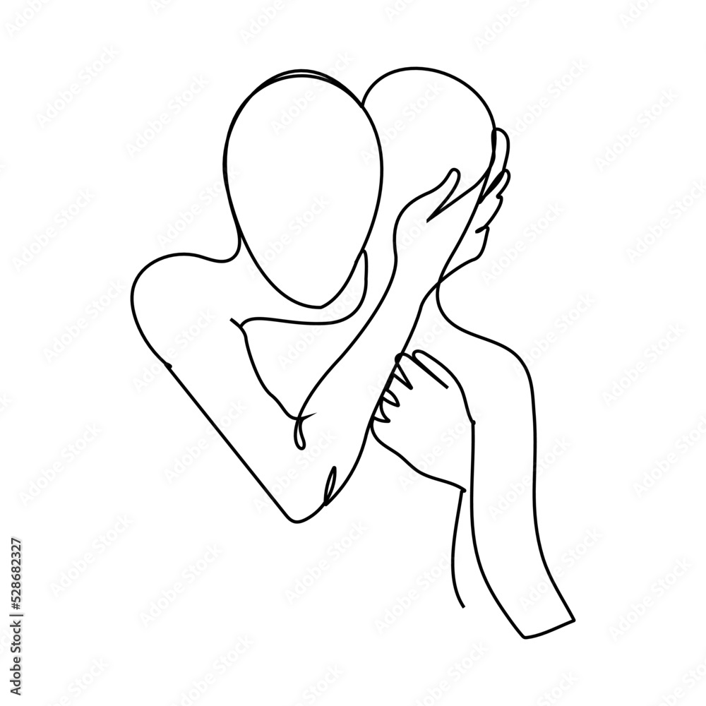 Continuous line drawing of embrace. Template for your design works. Vector illustration. Continuous line drawing of embrace. Template for your design works. Vector illustration.
