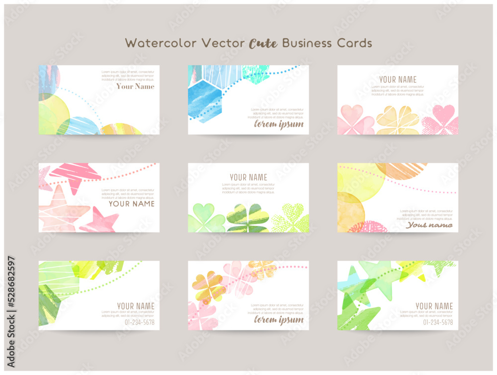 business card design templates with colorful watercolor decoration