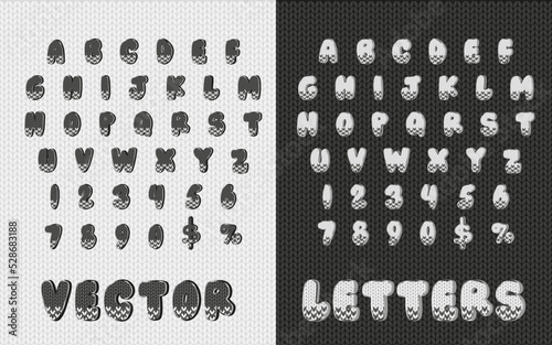 Vector alphabet with winter letters in black and white. Holiday abc to make season sale banners and greeting cards