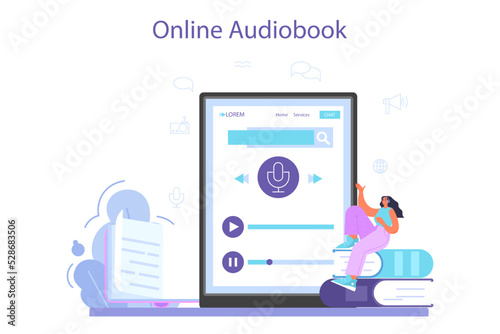Speaker online service or platform. Voice actor dubbing a movie