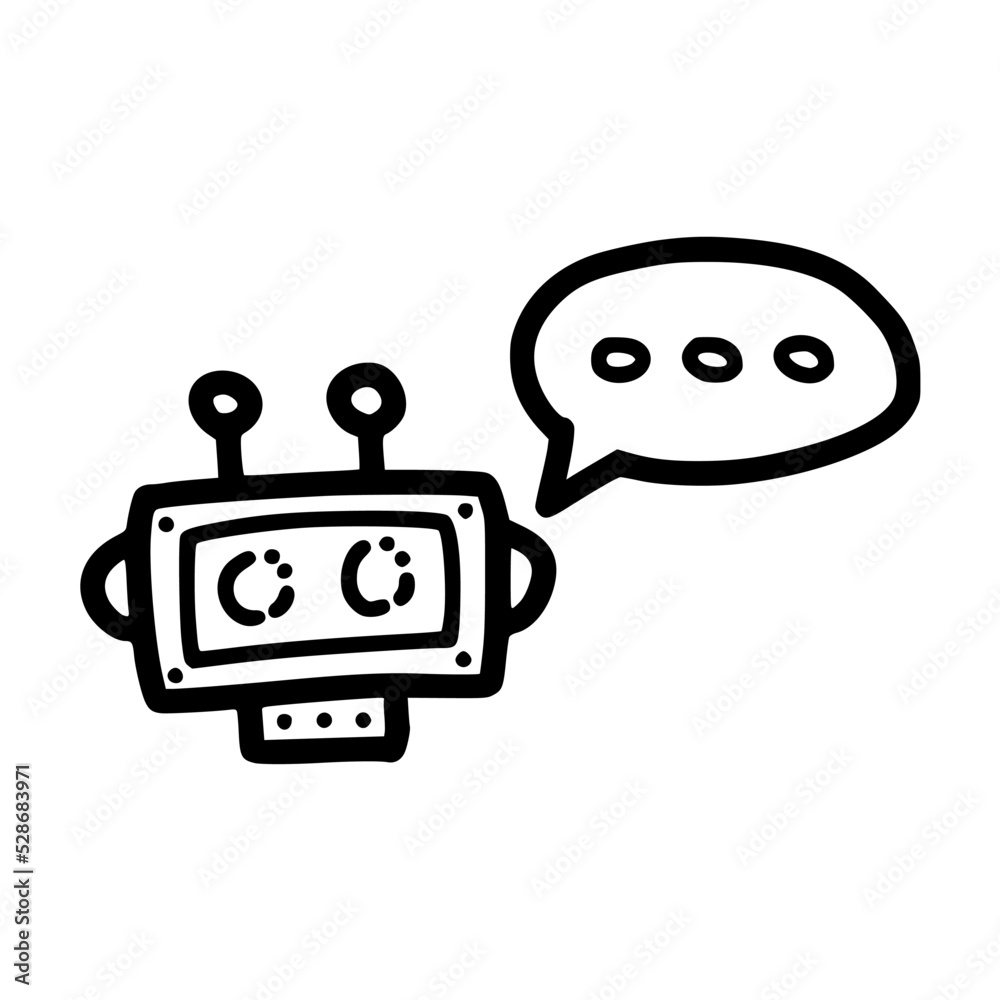 Naklejka premium loading bot chat with three dots in bubble lineart vector illustration icon design with doodle hand drawn style