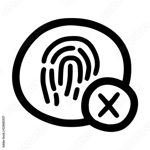 fingerprint scan with cross mark lineart vector illustration icon design with doodle hand drawn style