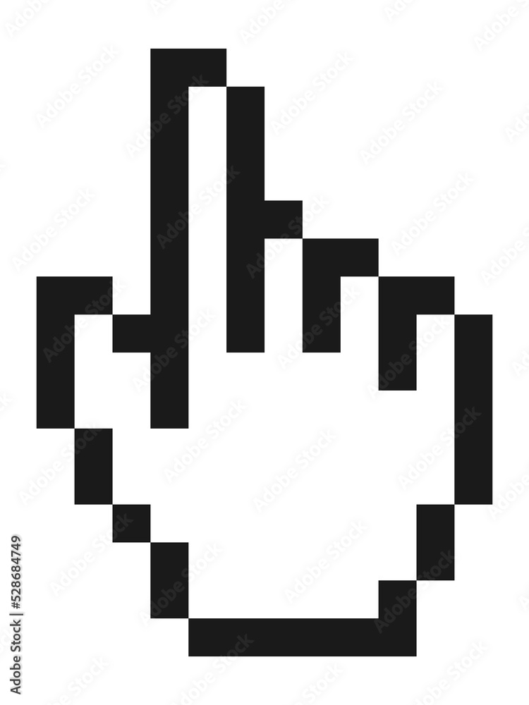 Pixel hand. Pointing finger cursor. Black outline icon Pixel hand. Pointing finger cursor. Black outline icon