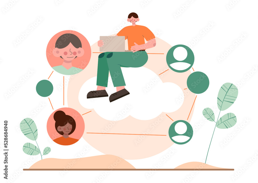 Obraz premium Networking concept set. People collaboration, global connection