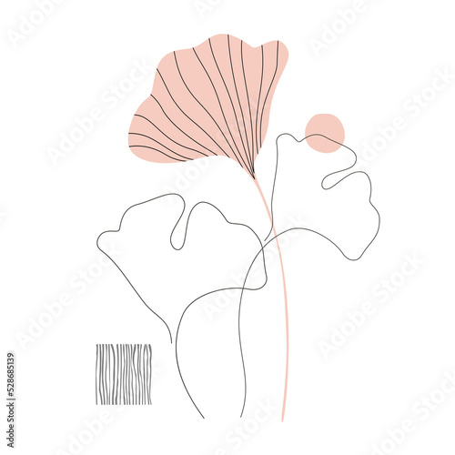 Autumn gingko leaves silhouettes and continuous line art wallpaper