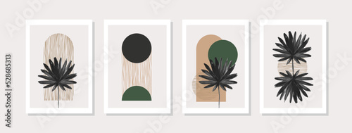 Modern illustration: tropical palm leaf, geometry elements for minimal print, poster, boho wall decor, flat design