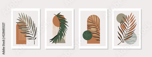 Modern illustration: tropical palm leaf, geometry elements for minimal print, poster, boho wall decor, flat design