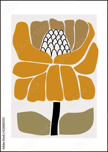 Abstract modern bohemian organic flower poster design.