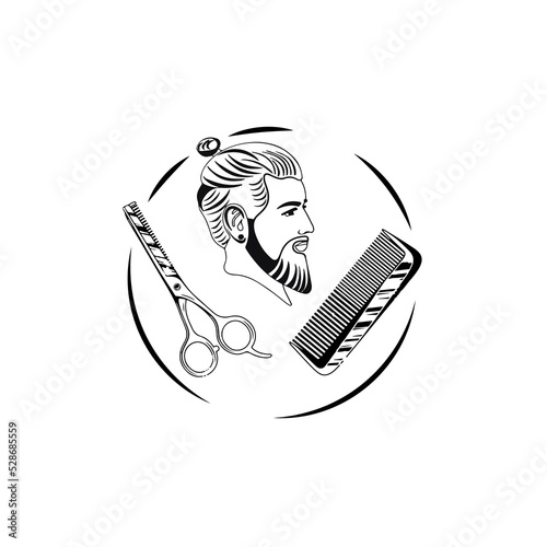 barbeshop logo illustration vector, face vector, hairdresser beard haircut barbershop sign, shave saloon hair