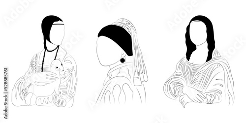 Renaissance women set, Mona Lisa, girl with pearl earring, lady with ermine