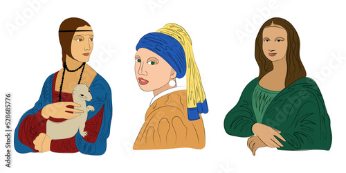 Renaissance women set, Mona Lisa, girl with pearl earring, lady with ermine
