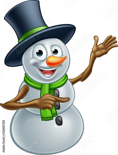 Christmas Snowman Cartoon Character Pointing