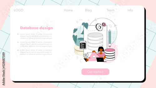 Data base administrator web banner or landing page. Manager working