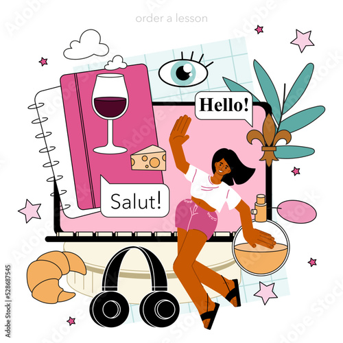 French language lesson online service or platform. Language school