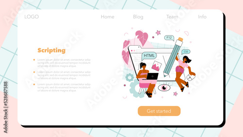 Frontend development web banner or landing page. Website interface