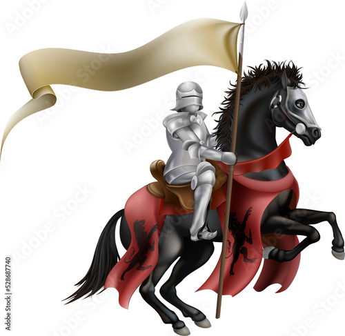 Knight on horse with flag photo