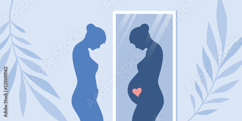 woman sees herself pregnant in the mirror