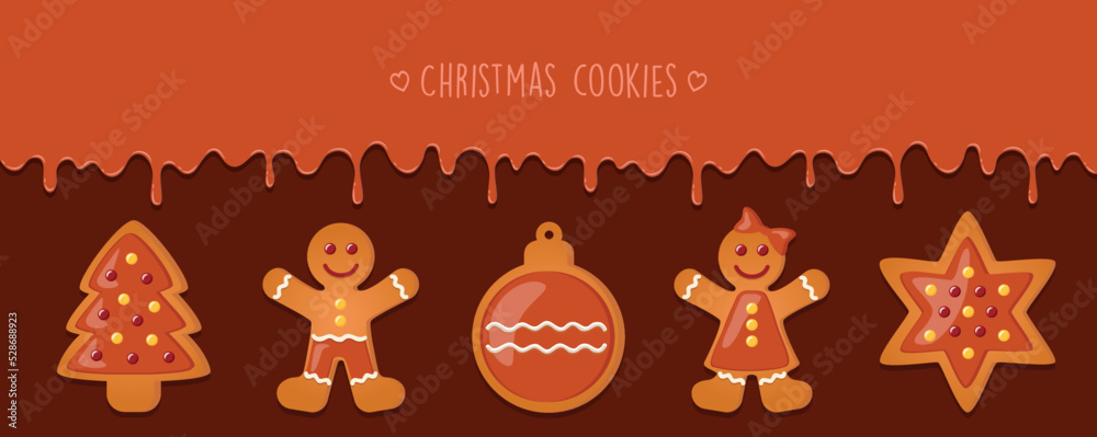 sweet tasty melting chocolate icing and gingerbread man set christmas card