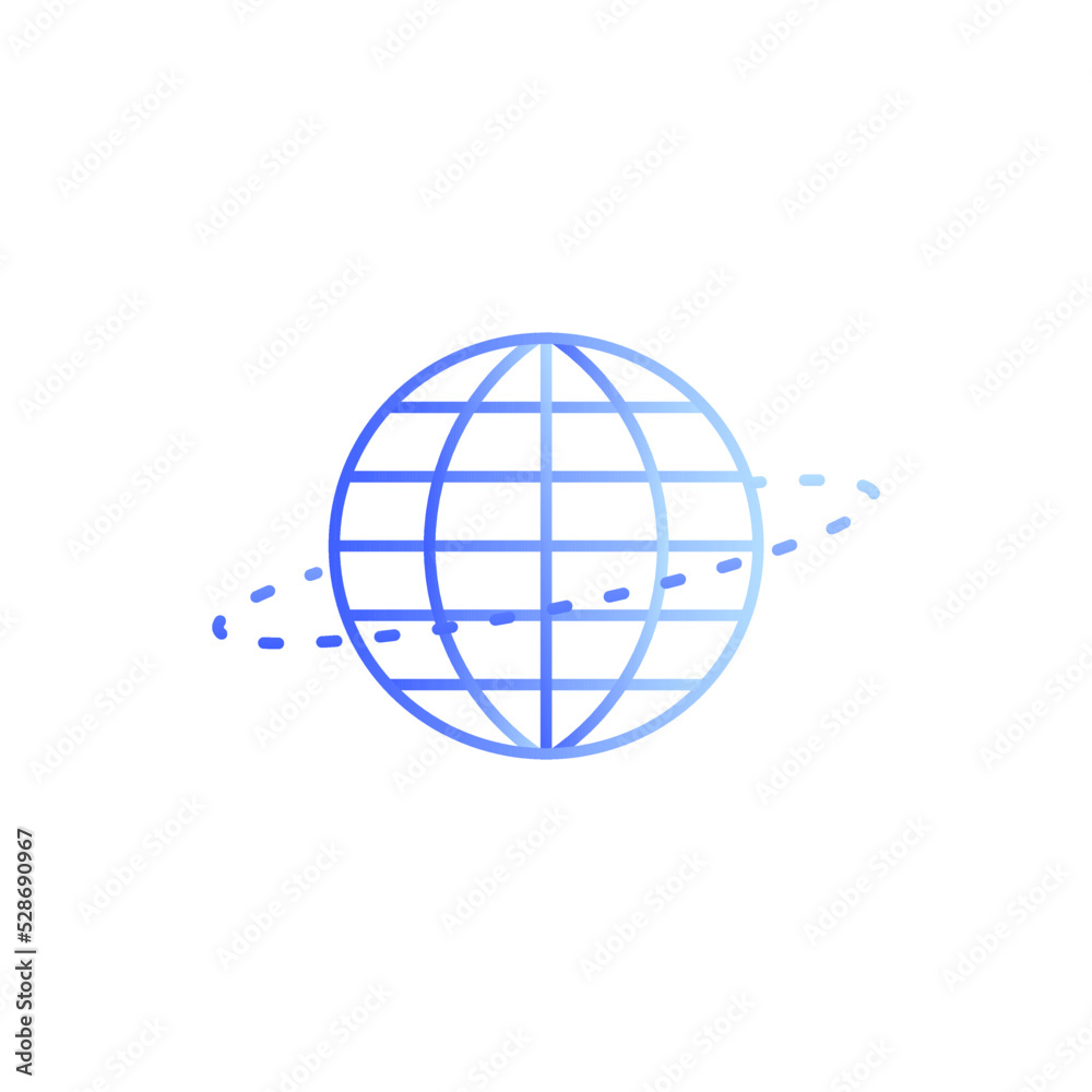Simple blue globe world icon with the route. Vector illustration icon. Simple blue globe world icon with the route. Vector illustration icon.