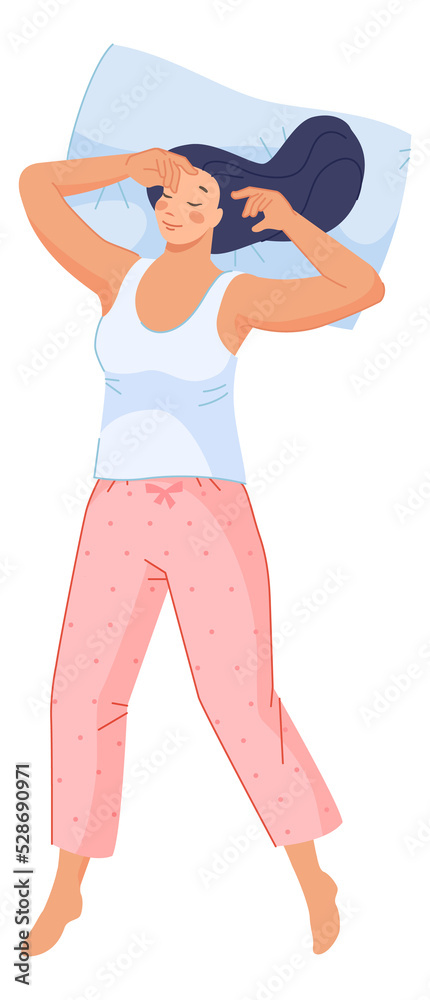 Girl lying on back. Sleep top view, vector illustration Girl lying on back. Sleep top view, vector illustration