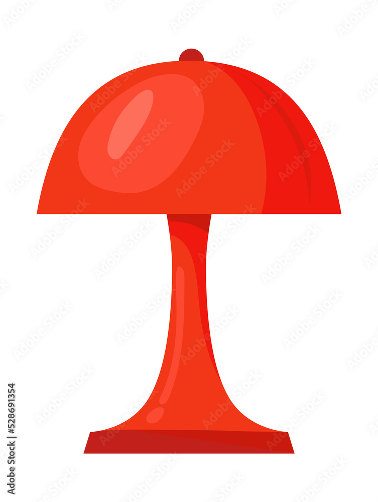 Mushroom red table lamp. Cartoon illuminator with flexible shade, lighte for writer, vector illustration Mushroom red table lamp. Cartoon illuminator with flexible shade, lighte for writer, vector illustration