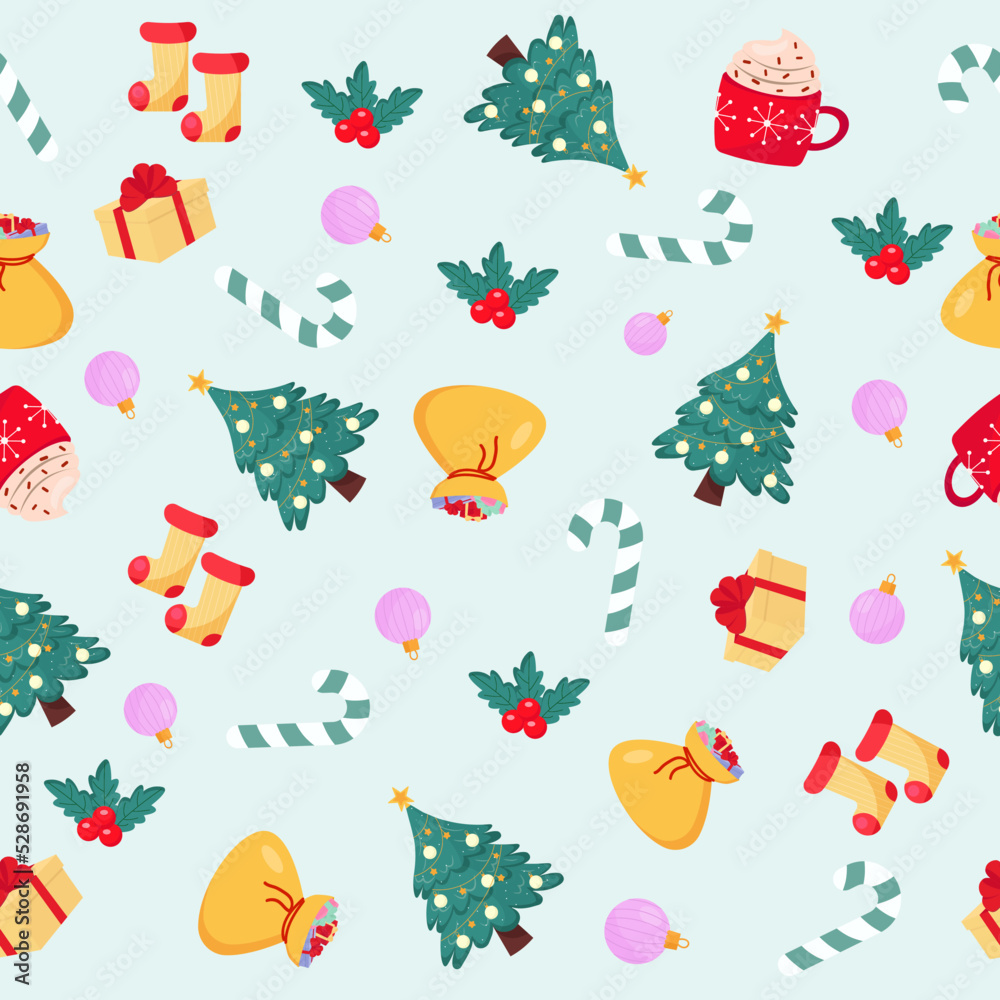 Seamless Christmas pattern with gifts. Vector illustration