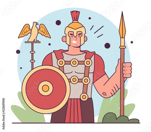 Ancient Roman empire formation. Roman legionary warrior with a shield