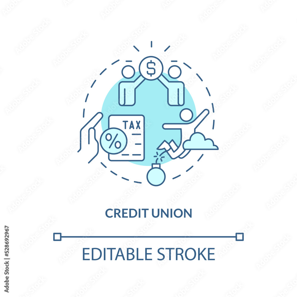 Credit union turquoise concept icon. Nonprofit financial cooperative. Savings account abstract idea thin line illustration. Isolated outline drawing. Editable stroke. Arial, Myriad Pro-Bold fonts used