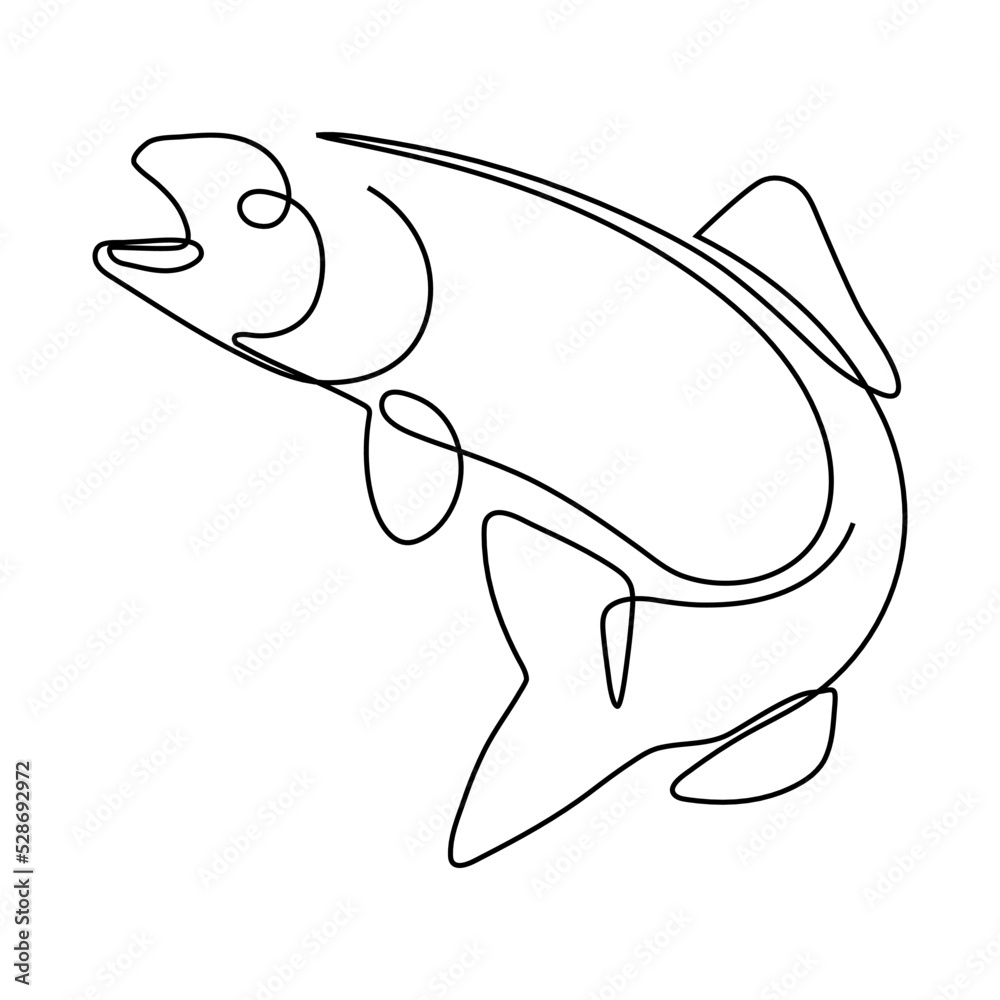 Continuous line mackerel Simple line drawing fish with open mouth Stock