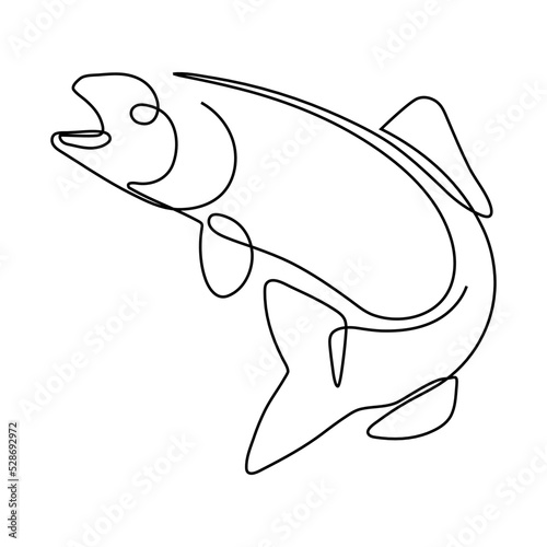 Continuous line mackerel Simple line drawing fish with open mouth