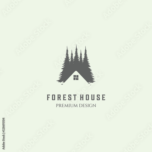 forest home vintage logo minimalist tree wood cabin