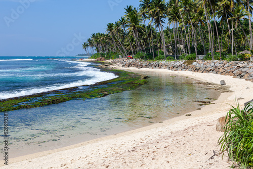 Coral reef in the Indian Ocean. Entrance to the surf spot. Polhena