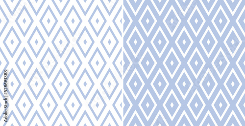 Abstract Seamless Geometric Diamonds Patterns. Blue and White Textures.