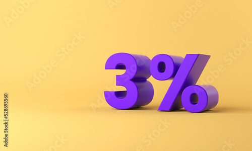 3 percent 3d illustration percentage rendered purple on yellow background