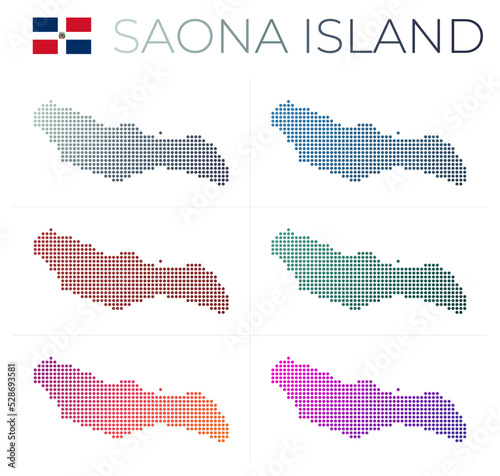 Saona Island dotted map set. Map of Saona Island in dotted style. Borders of the island filled with beautiful smooth gradient circles. Classy vector illustration.