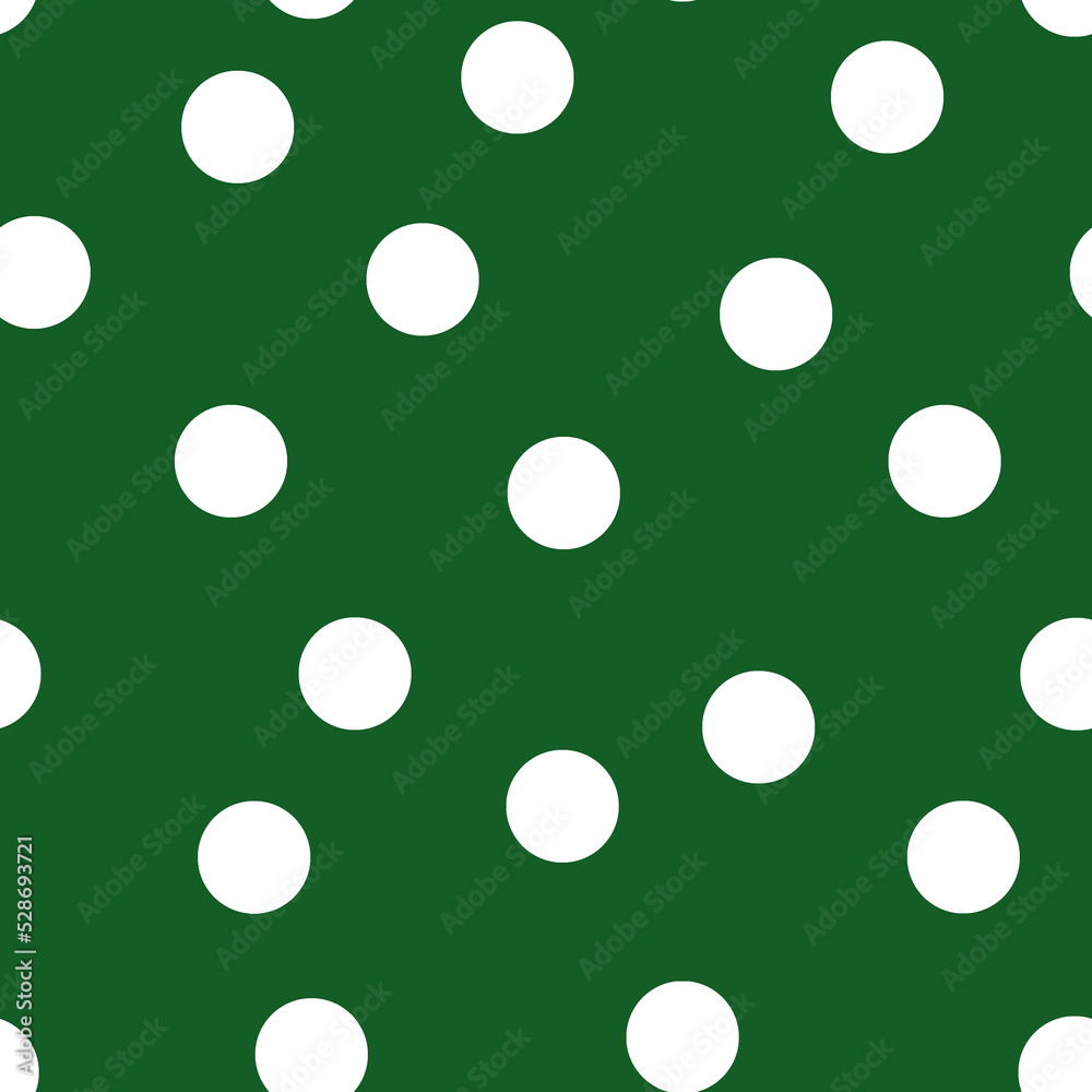 White polka dots on a green background seamless pattern