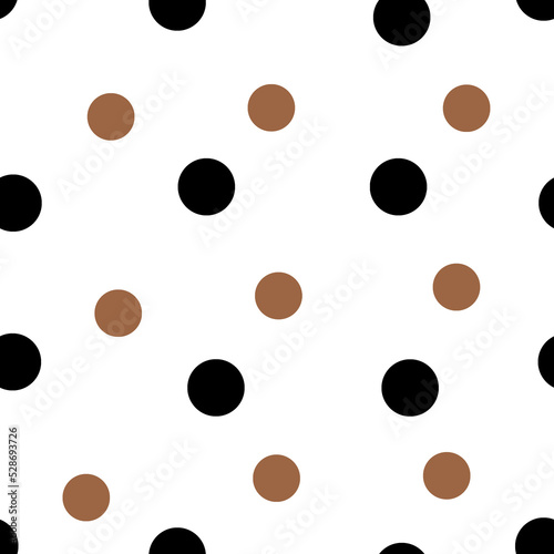 Brown and black polka dots on white background seamless pattern