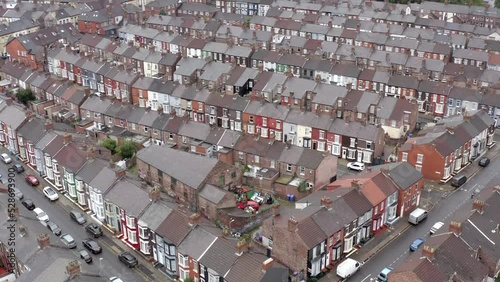Liverpool Terraced Working Class Houses and Streets Aerial View
