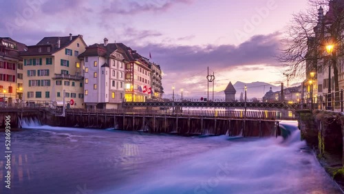 Luzern cityscape Night to Day Time Lapse
