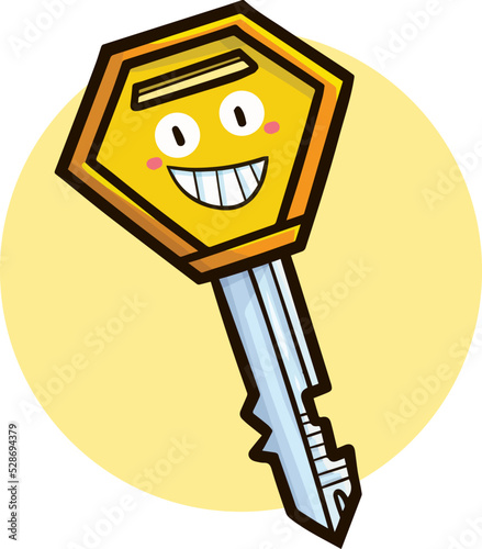 Cute yellow orange key mascot cartoon illustration