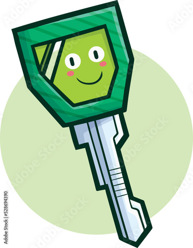 Cute green key mascot cartoon illustration