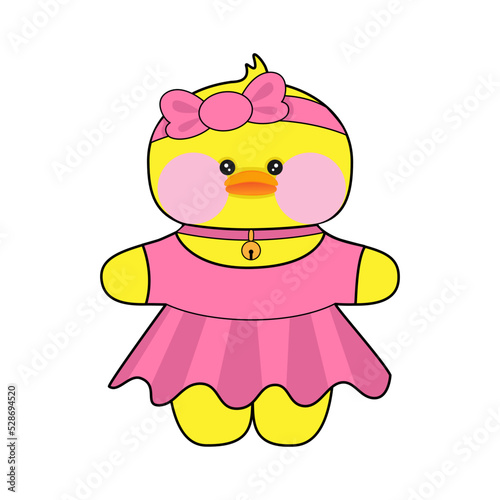 Cute yellow duck in clothes. Fashion toy.