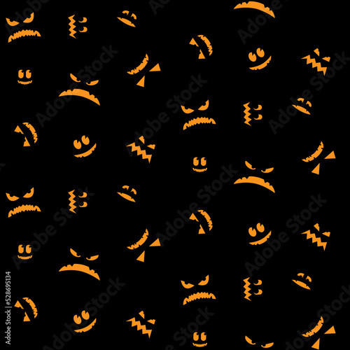 Seamless background with jack o lanterns  carved luminous muzzle of a pumpkins for Halloween on a black background