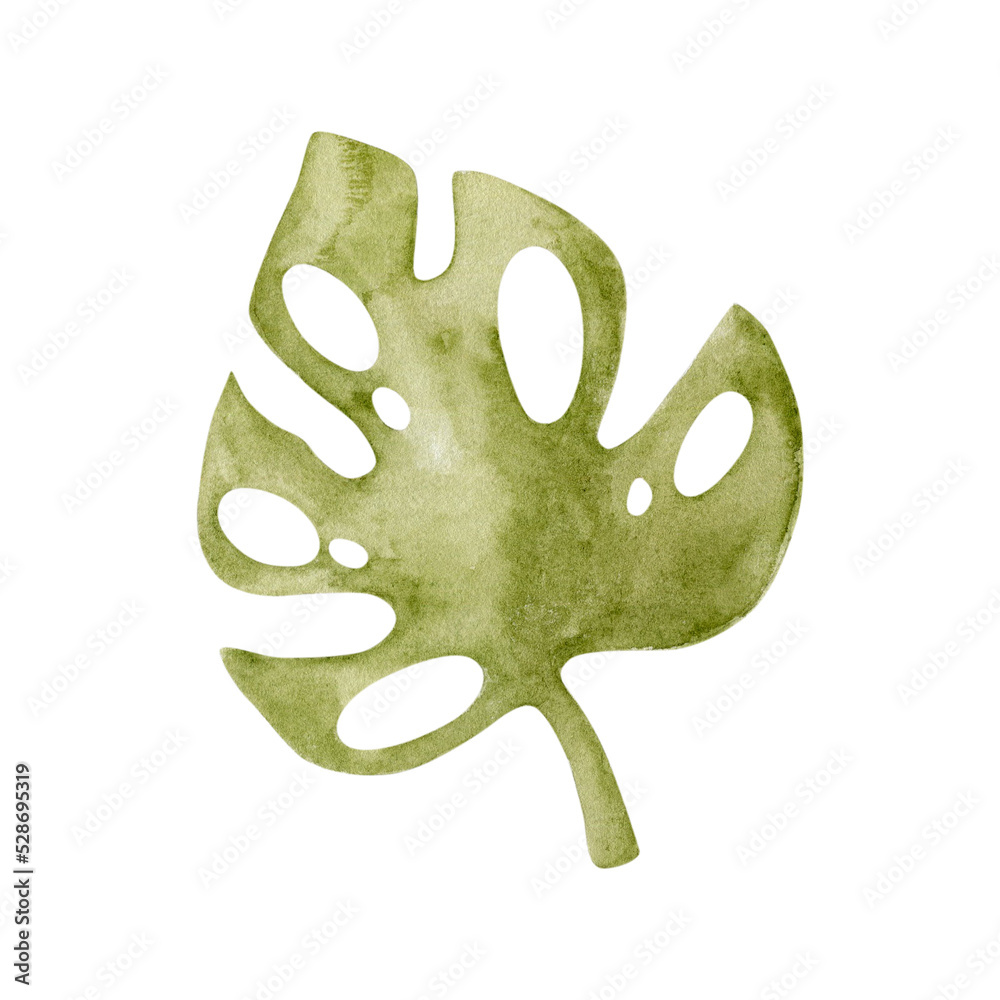 Obraz premium Watercolor illustration of tropical leaf isolated on white background.