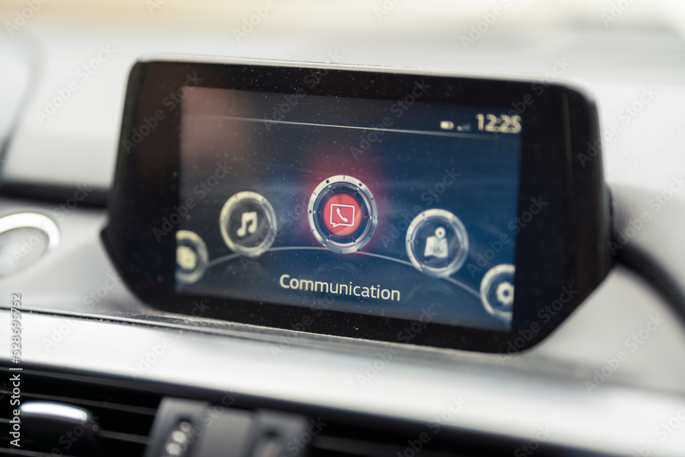 Fototapeta premium communicaton text on car screen display.
