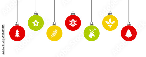 Stampa su tela Christmas balls hanging colorful ornaments.