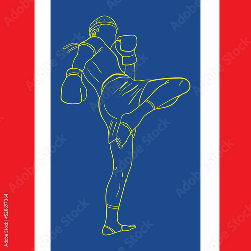 Muay Thai kickboxing kickboxer boxing men. Sport Illustration