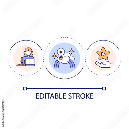 Creative work loop concept icon. Creator and artist. Digital profession. Web designer abstract idea thin line illustration. Isolated outline drawing. Editable stroke. Arial font used