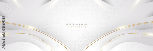 Luxury White and Gold Background with Golden Lines and Paper Cut Style. Premium Gray and Gold Background for Award, Nomination, Ceremony, Formal Invitation or Certificate Design