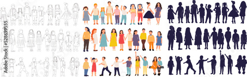 kids set, silhouette collection isolated